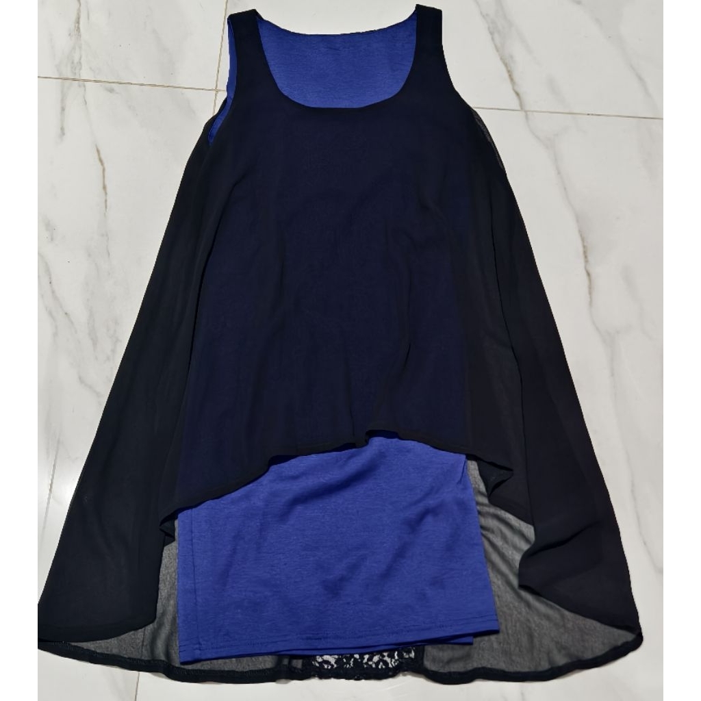 MINI DRESS BIRU BCA DENGAN OUTER NEMPEL BRUKAT