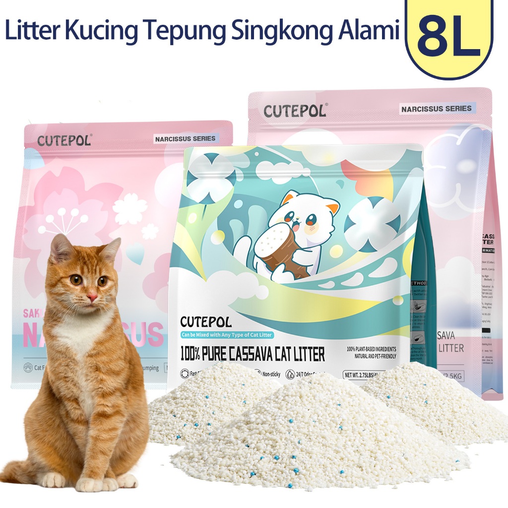 Pasir Kucing Cutepol 100% Singkong Murni Daya Serap Air Kuat, Minim Debu, Alami Murni 1.25kg/4L/1 Ke