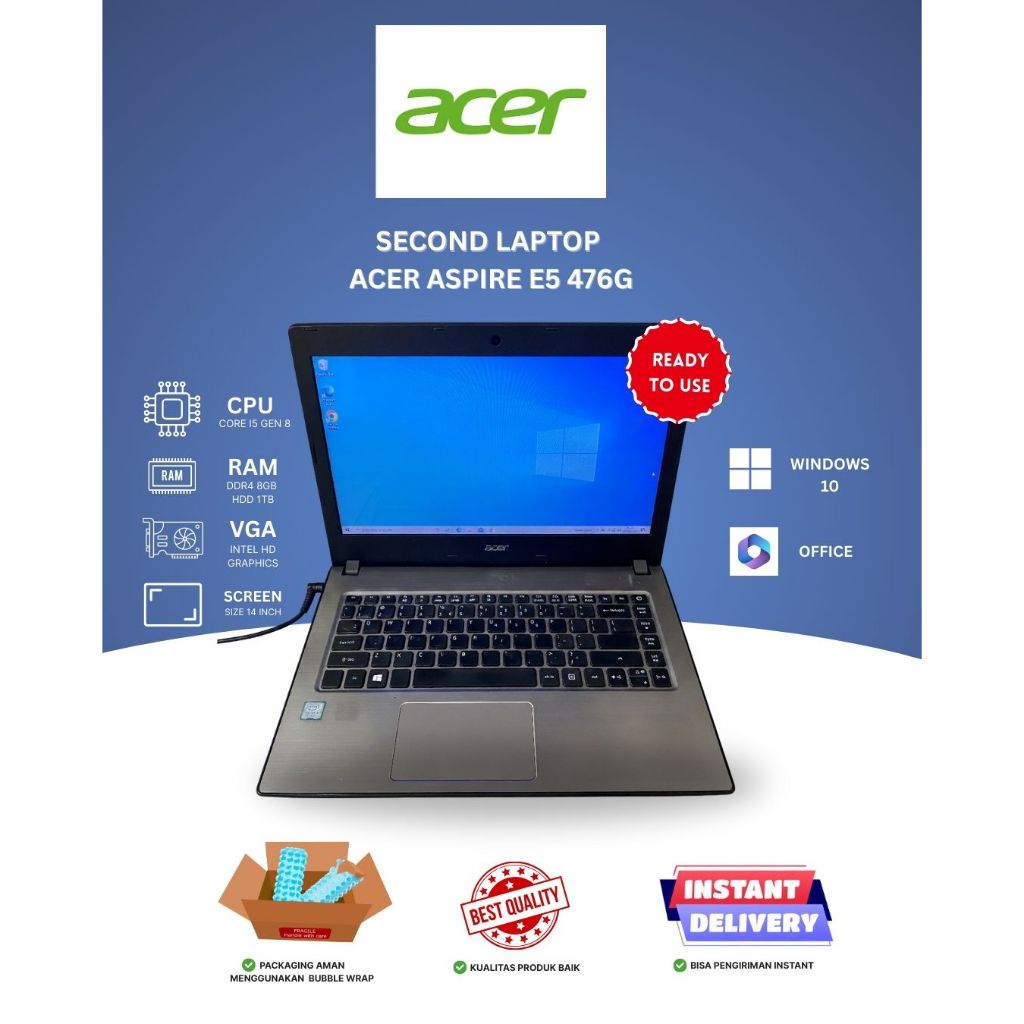 Second Laptop  ACER ASPIRE E5 476G Intel Core i5 Gen 8 Ram 8GB HDD 1TB