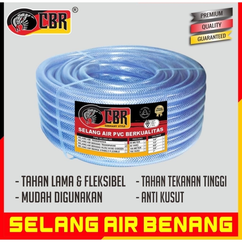 CBR Selang Benang 5/8" x 100 Meter Transparant / Selang Air Benang PVC 100 m Bening / Slang Air Plas