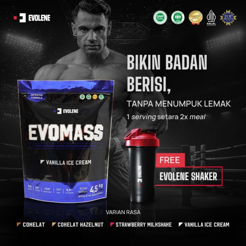 Evelone EVOMASS 10 Lbs Protein Mass Gainer 4.500gr Susu Penambah Berat Badan Halal BPOM