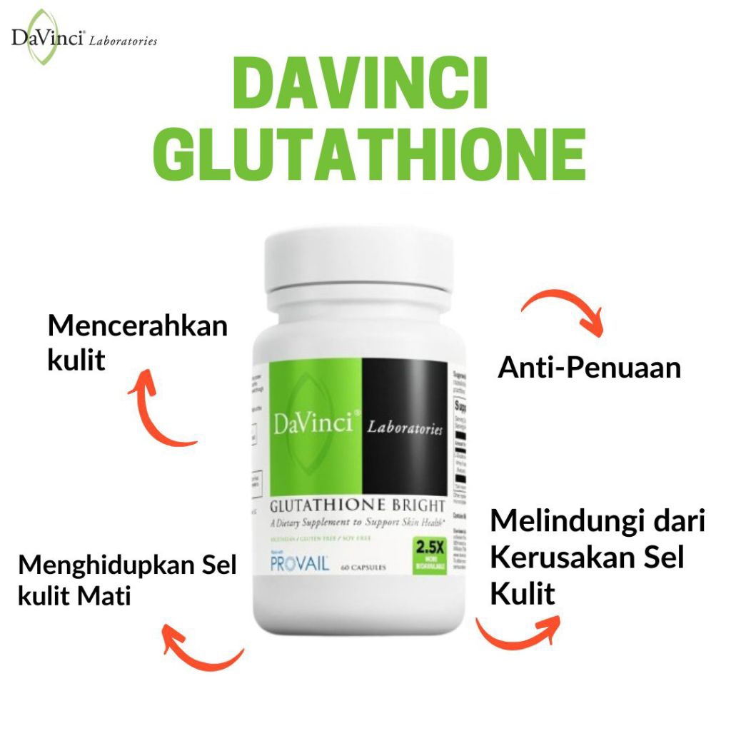 DAVINCI GLUTATHIONE WHITENING ORIGINAL ISI 60 KAPSUL SUPLEMEN PEMUTIH KULIT BADAN PRIA WANITA