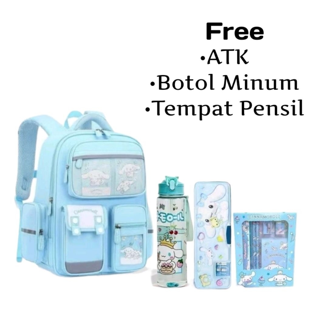 Tas Ransel 4in1 Cinamorol Ransel Anak Sekolah Perempuan TK SD SMP Free Botol Minum+Tempat Pensil+ATK
