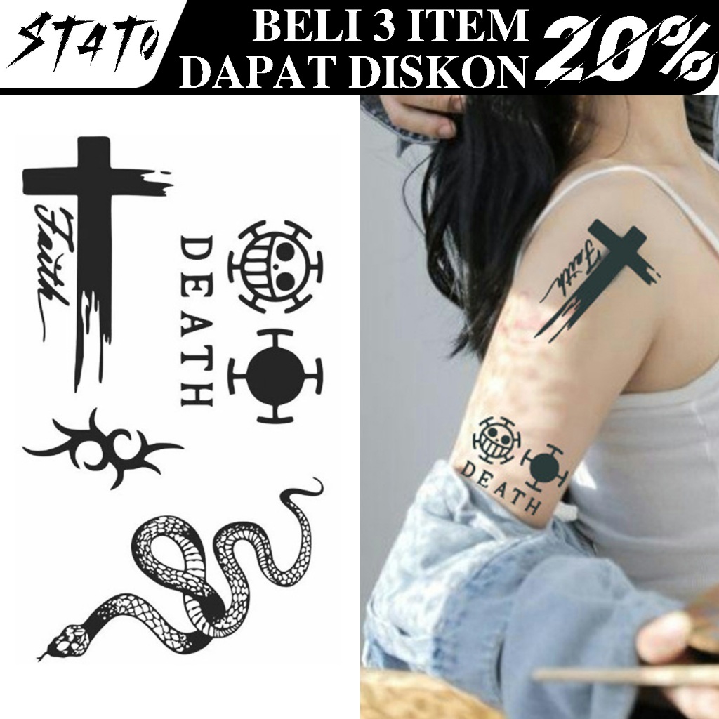 S.TaTo Stiker Tato Herbal Stiker Tato Temporary Semi Permanen Tato Karakter Garis Hitam Tahan lama D