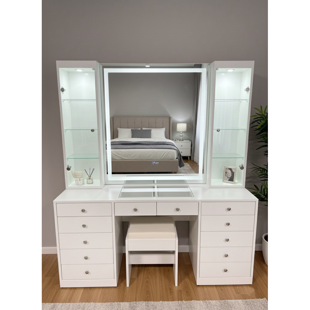 Meja rias led strip rak kanan kiri | meja rias led rak | meja rias | nota