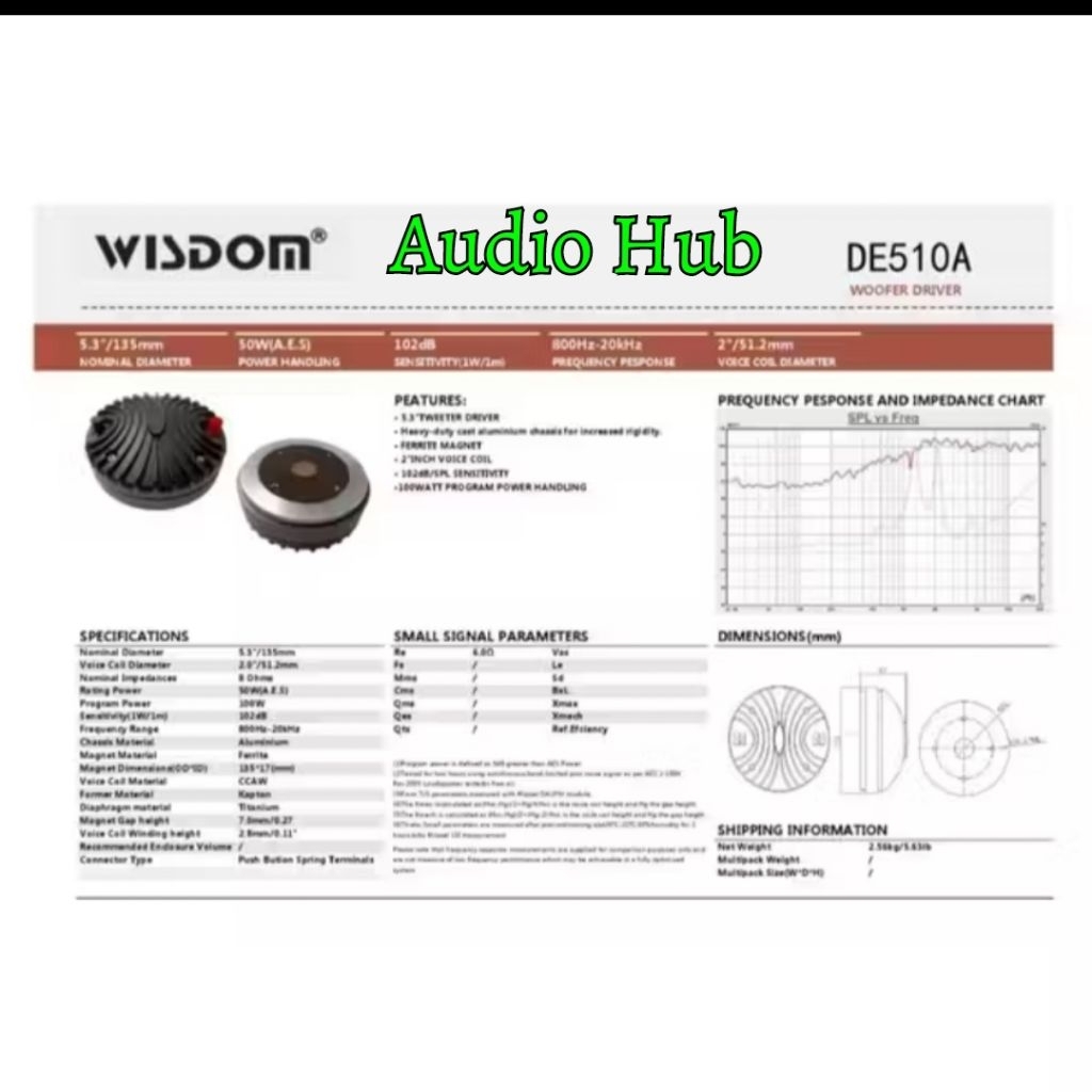 Tweeter /Driver Speaker Wisdom DE 510A /DE 510 A / DE510 A Original