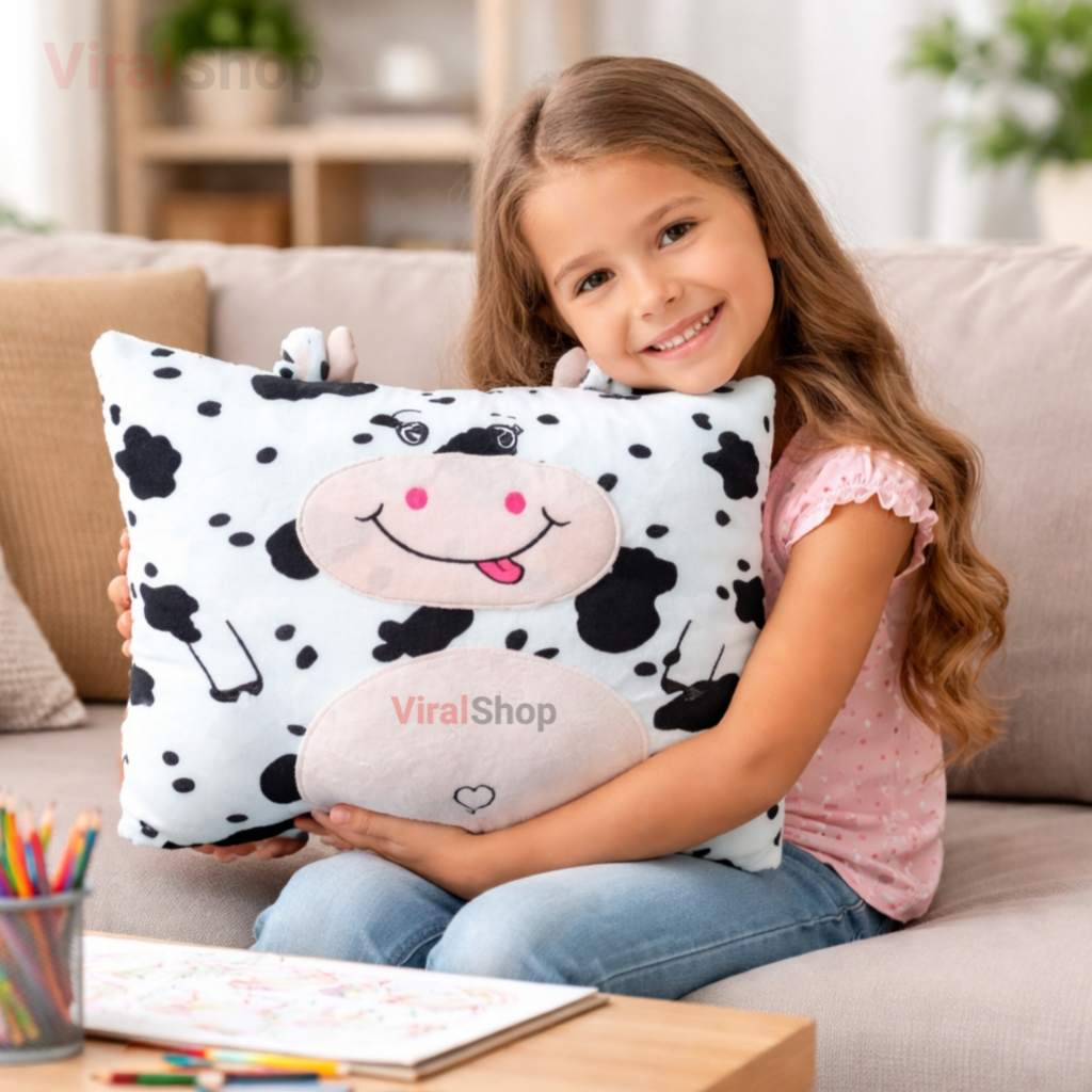 ( Viral Shop ) Bantal Guling Hewan Karakter Sapi Lucu Bahan Halus Pakai Resleting