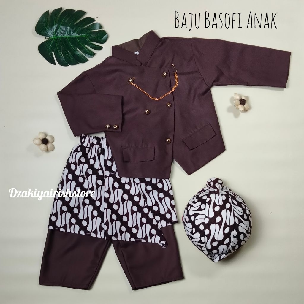 BASOFI Baju adat Jawa/Setelan Baju Basofi Anak(Atasan+celana+sembong+Blangkon free Bros rantai)