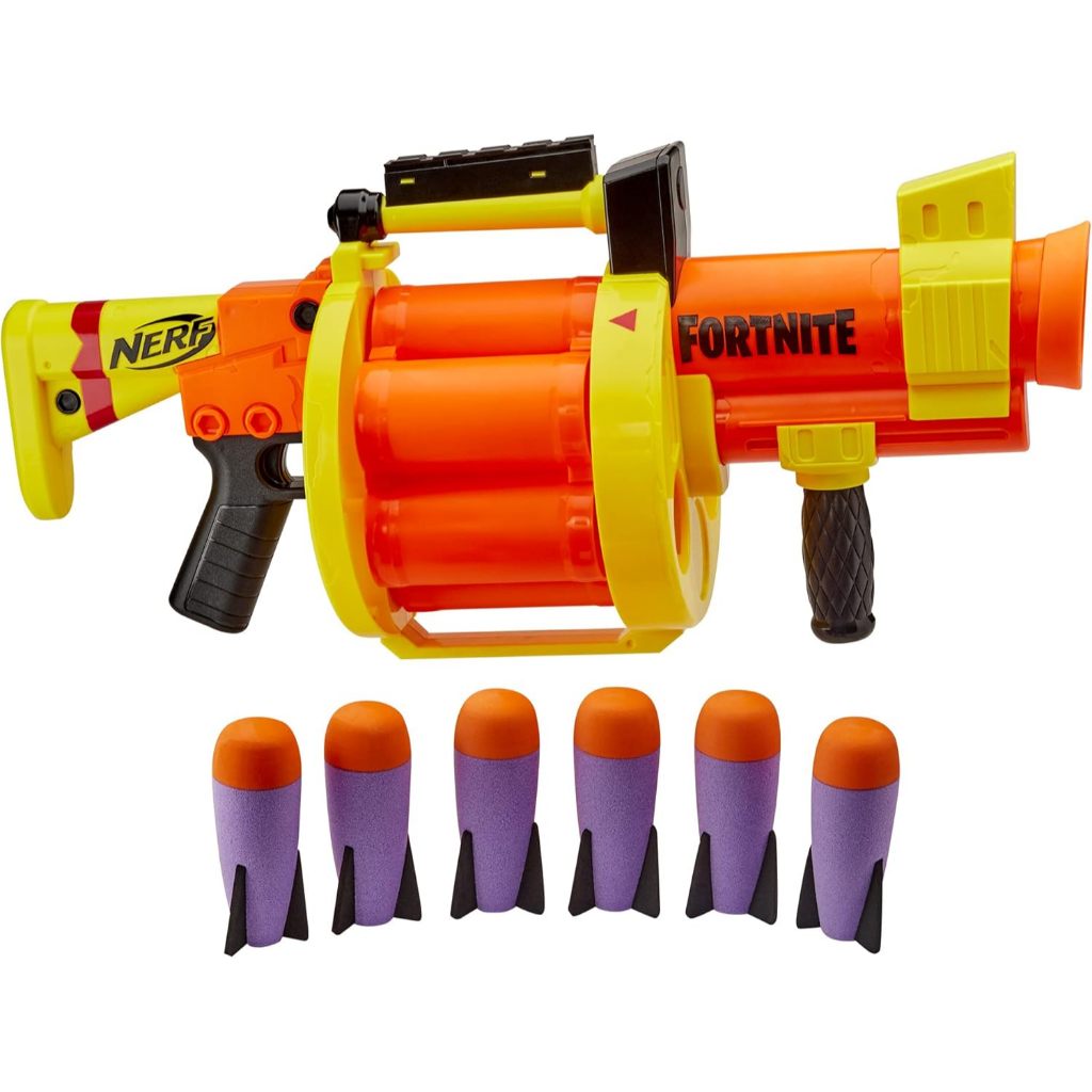 Nerf Fortnite GL Rocket-Firing Blaster - 6-Rocket Drum, Pump-to-Fire