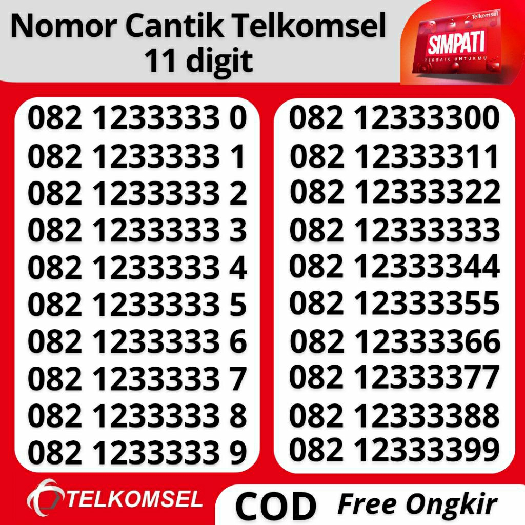 Nomor Cantik Telkomsel 11 digit Seri 12345 | Simpati Cantik 11 digit