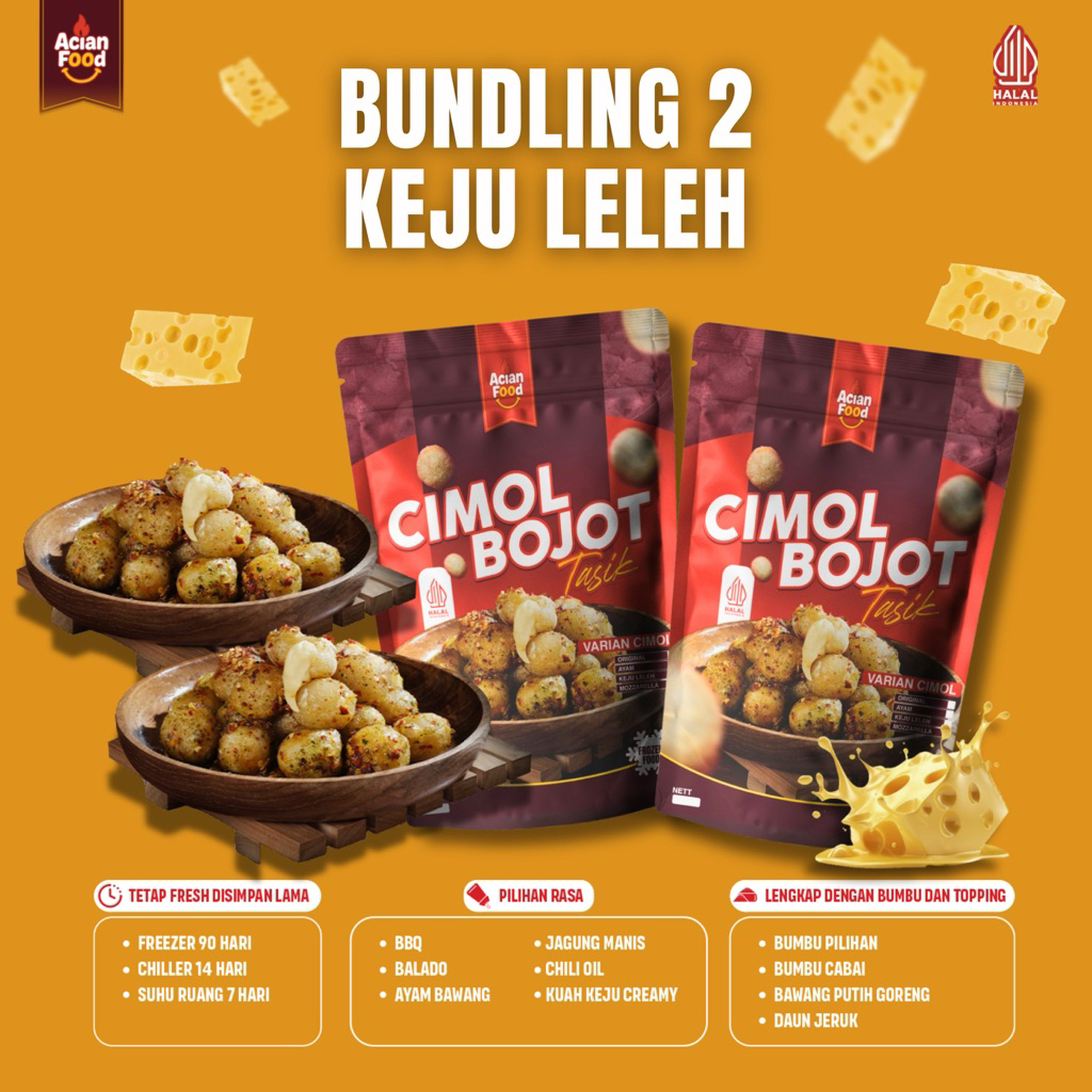 Paket BUNDLING isi 2 pack, varian isi KEJU LELEH LUMER, cimol Bojot isi 18 pcs /pack  Food Frozen Ma