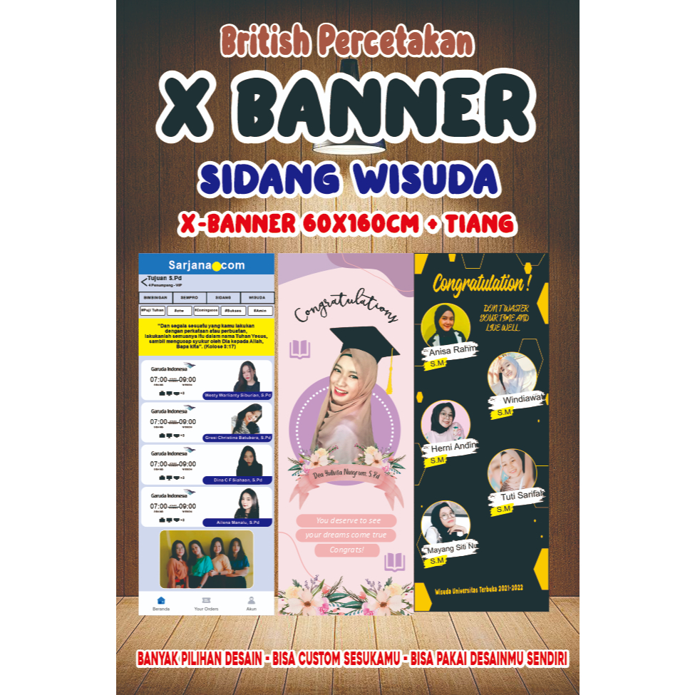Cetak paket spanduk x banner  + tiang wisuda wedding olshop ulang tahun agustusan custom