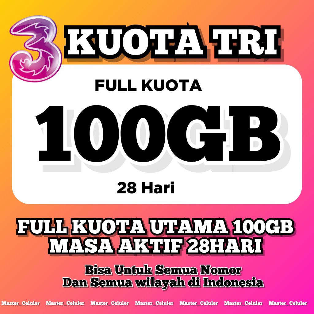 PAKET DATA KUOTA TRI 100GB FULL KUOTA UTAMA