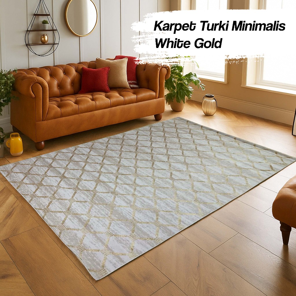 Karpet Turki Import Permadani Asli Turki Uk 240 x 320 Minimalis White Gold