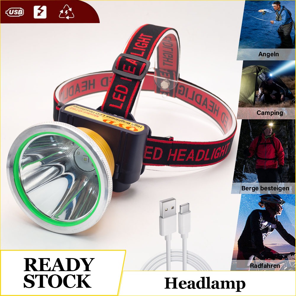 QYD Q782 Headlamp LED Outdoor Senter Kepala Cahaya Maksimal Plus Recharge USB Powerbank