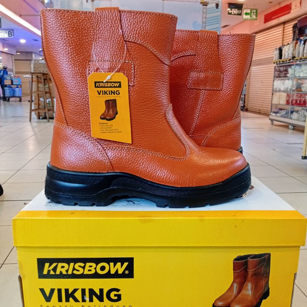 Sepatu Safety Merek KRISBOW V-IKING Sepatu Boot Warna Coklat Size 39-45 Original Untuk Keselamatan k