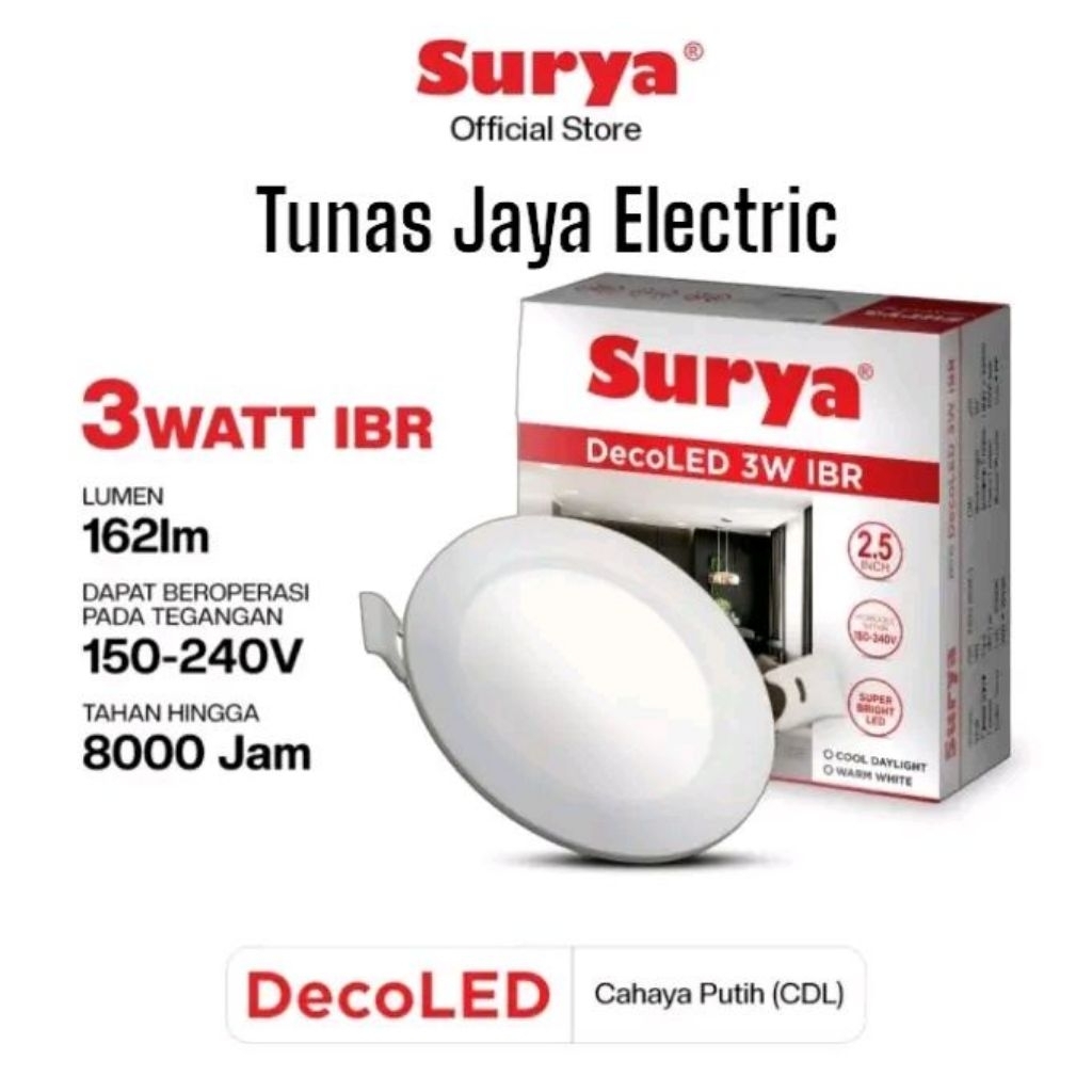 SURYA Downlight LED / Lampu Panel DecoLED 3 Watt IBR (2,5Inch) GARANSI 1 Tahun