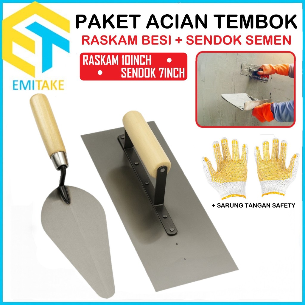 Paket Murah Roskam Acian Semen - Roskam Galur Asli Baja 27 cm dan Sendok Galur Asli Baja 20 cm