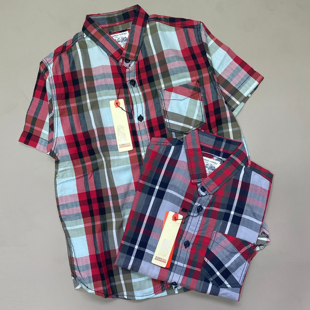 EZIO KIDS KEMEJA ANAK LAKI LAKI PENDEK KOTAK PREMIUM BRANDED ORI KEMEJA ANAK LAKI TANGGUNG REMAJA