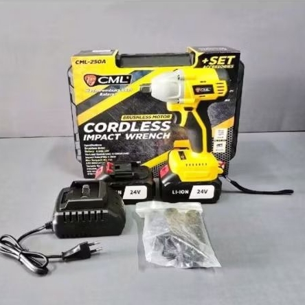 CAMEL CML-250A Mesin Pembuka Baut Motor/Mobil 430Nm Cordless Impact Wrench dengan 2 Baterai 24V Li-i
