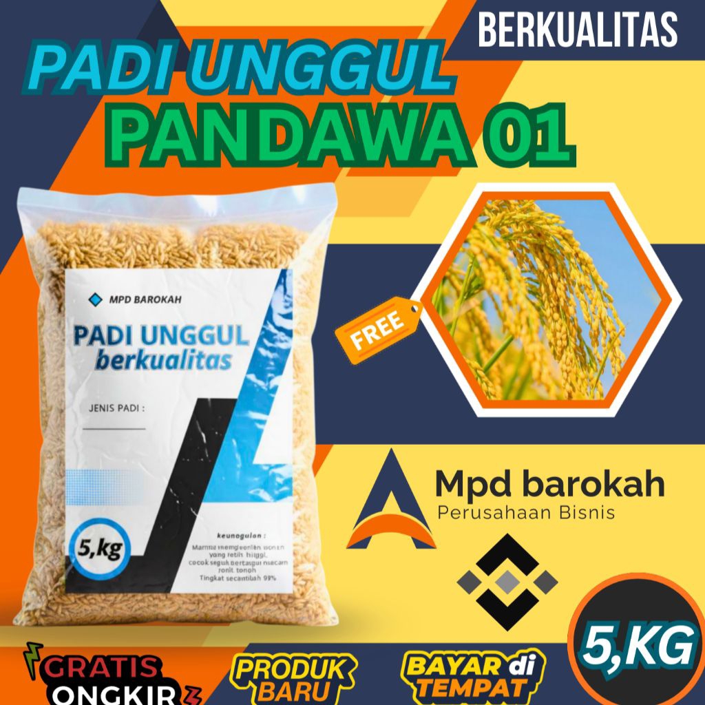 BENIH PADI UNGGUL PANDAWA 01 ULTRA GENJAH BERKUALITAS KEMASAN 5KG ORIGINAL TERBARU