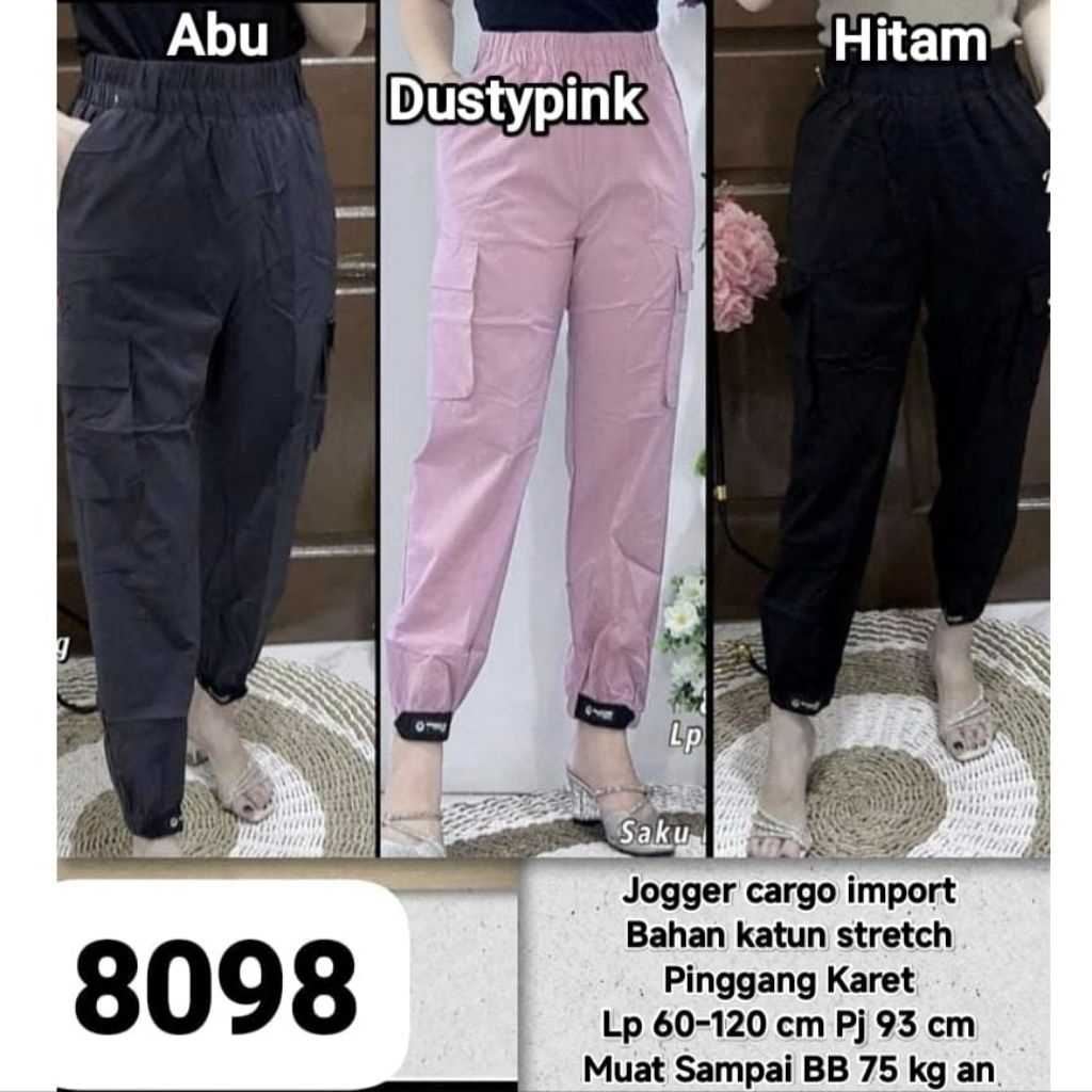 Celana Panjang Jogger Cargo Wanita Katun Stretch Halus Pinggang Karet LP 64-120 cm Allsize