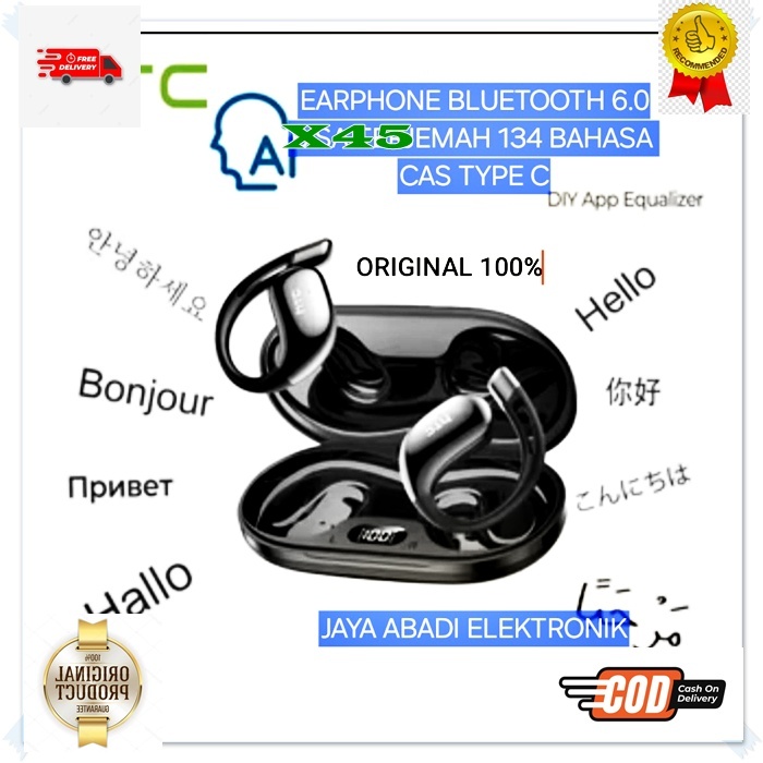 X45 HTC ORI 100% EARPHONE BLUETOOTH 6.0 ALAT TERJEMAH SEGALA BAHASA HANDSFREE BLUTUT CAS TYPE C HEAD