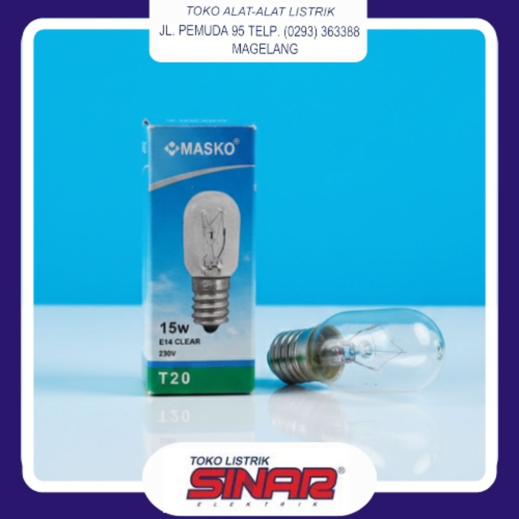 MASKO Lampu Pijar E14 15W T20 Clear - Bohlam Kulkas / Lampu Oven / Lampu Hias Drat Kecil