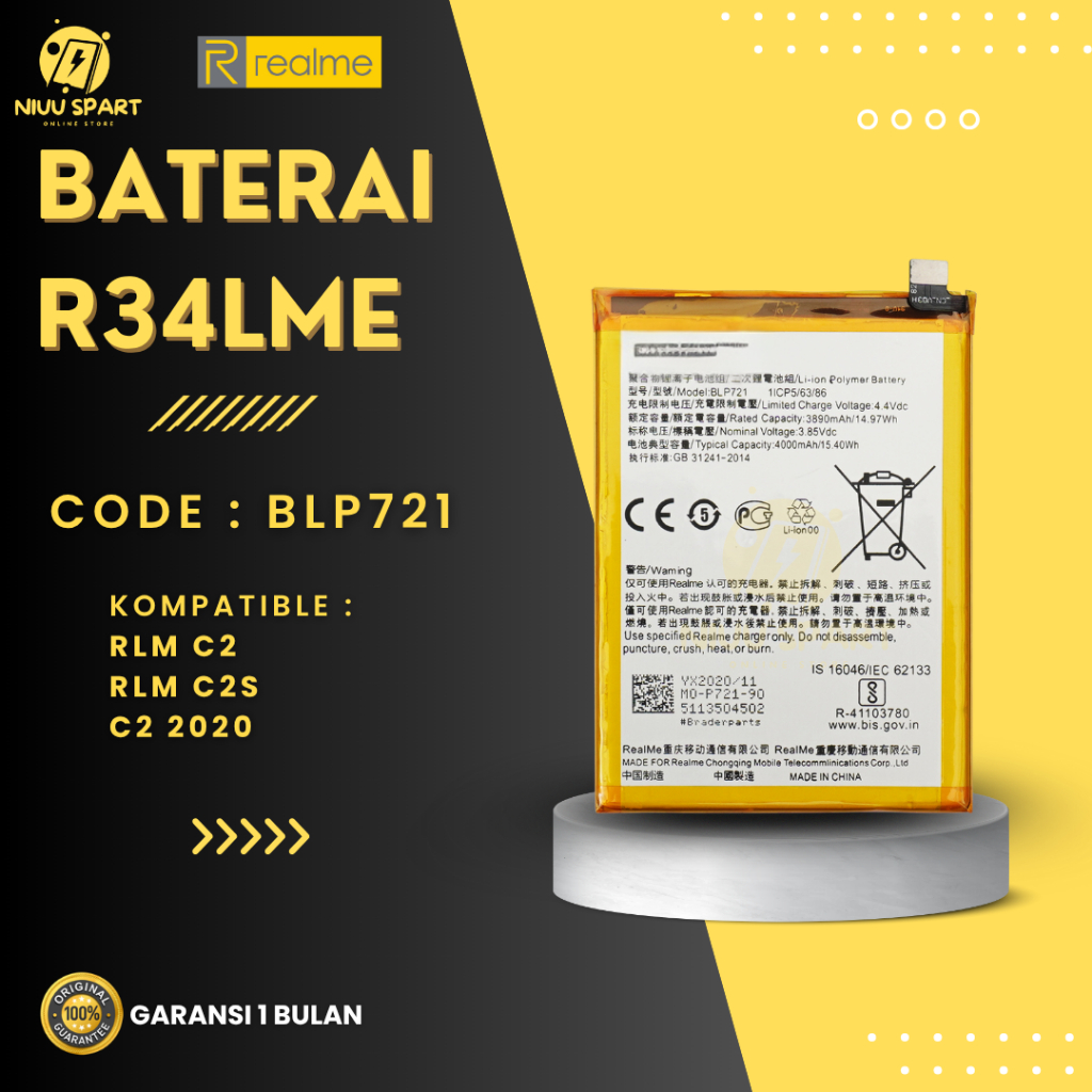 BATERAI BATTERY BLP721 REALME C2 DOUBLE [IC POWER] ORIGINAL