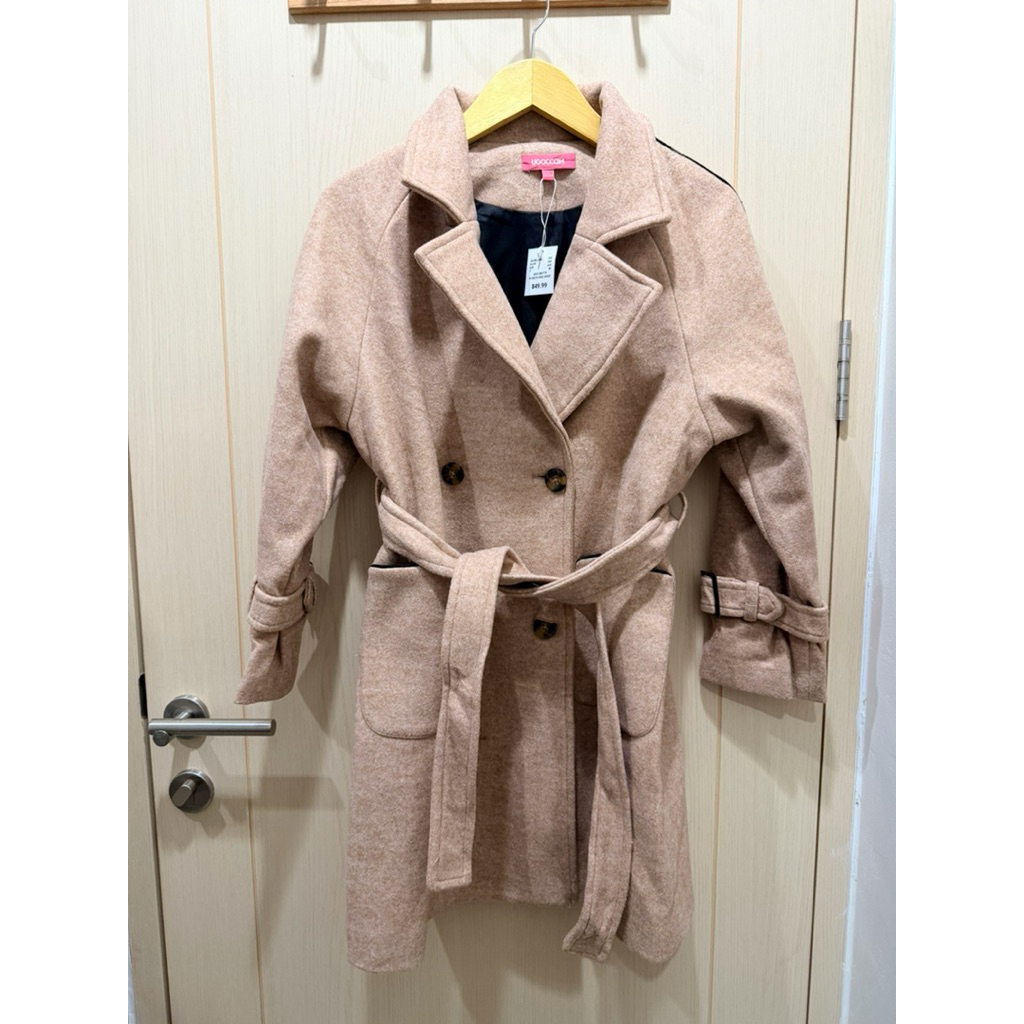 [NEW] Winter coat wool premium bulu domba belt trench coat cream peach