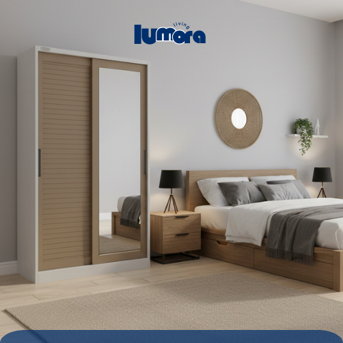 Lemari Baju Sliding 2 Pintu 90 / Wardrobe Besi Estetik