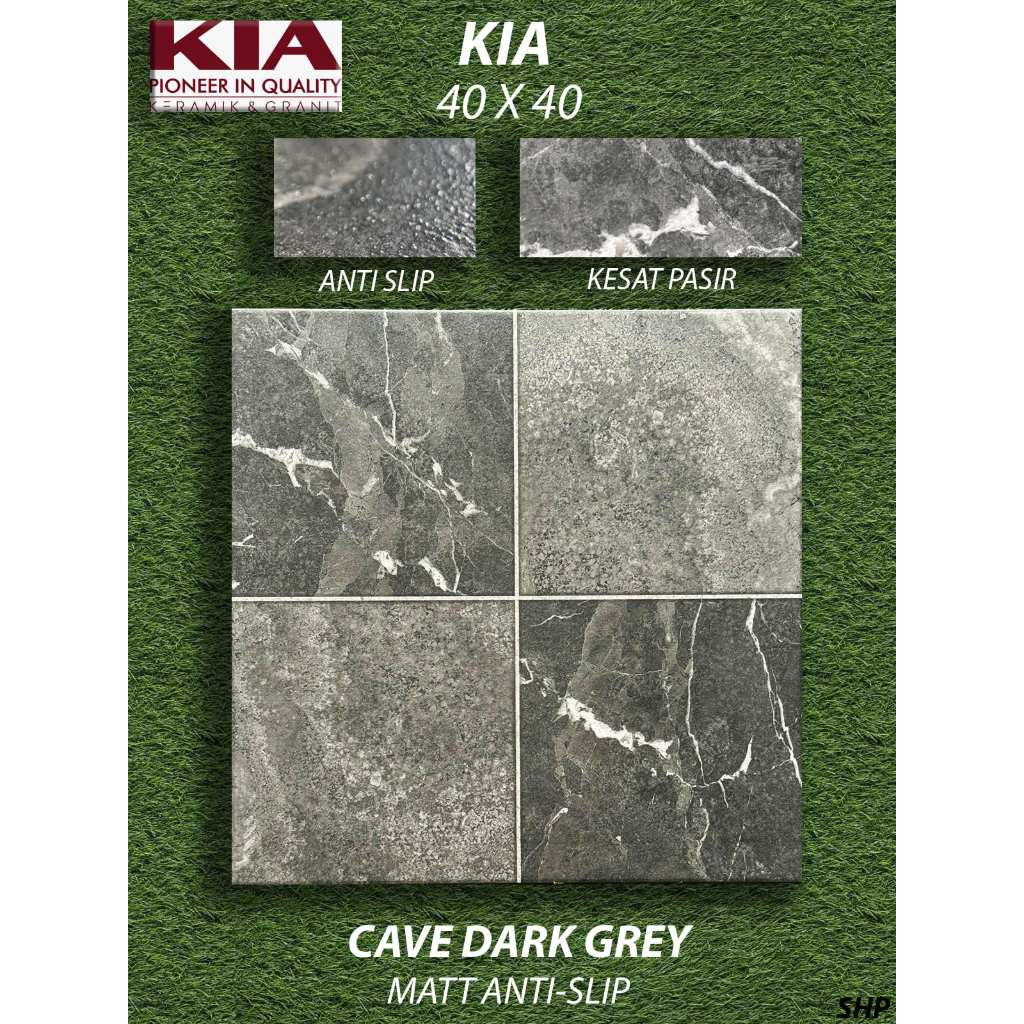 [RIAU ONLY, CHAT SEBELUM CO] Keramik Lantai Motif 40X40 KIA Cave Dark Grey Anti Slip KW1 Pekanbaru R