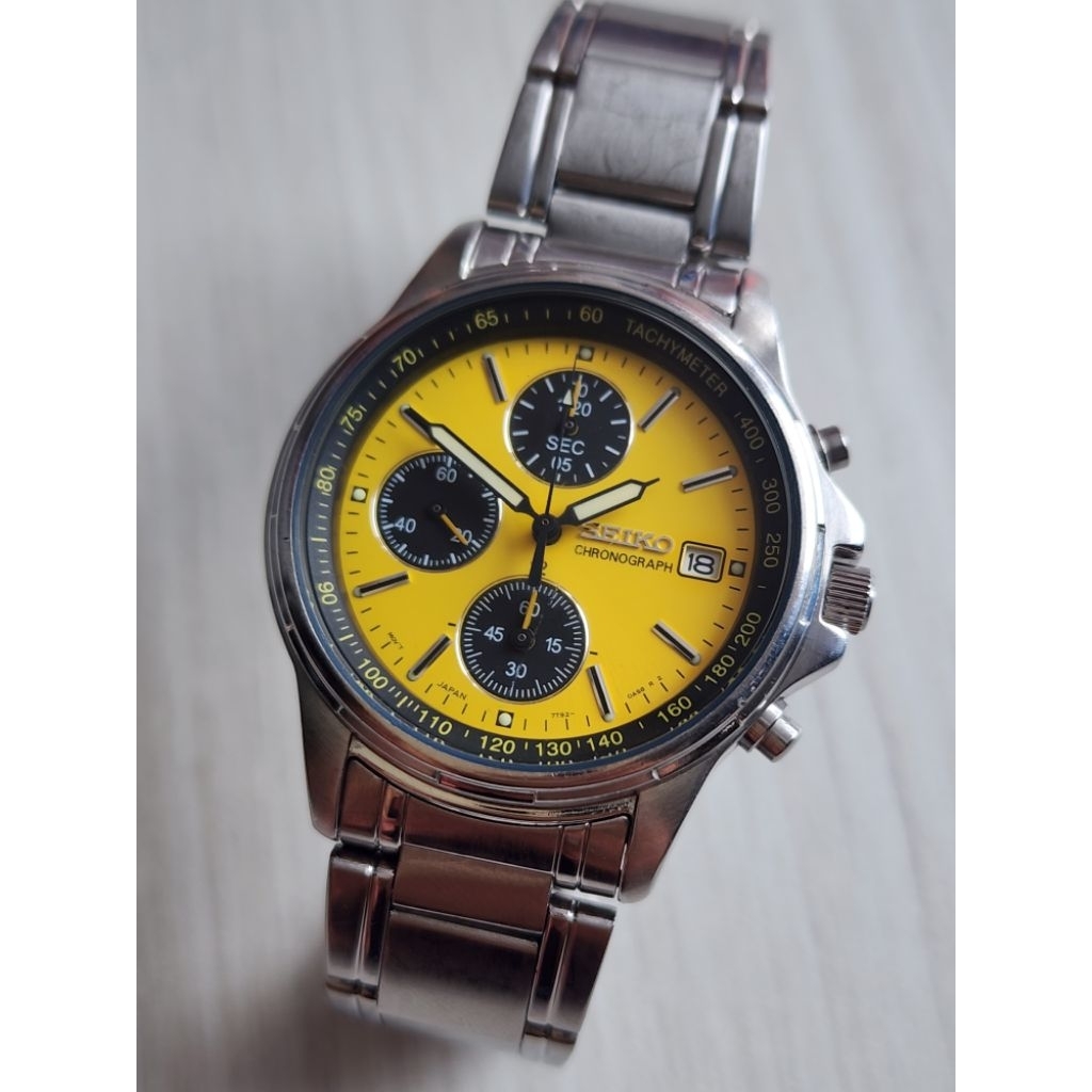 Seiko Chronograph Quartz 7T92-0BA0 Yellow Dial RARE