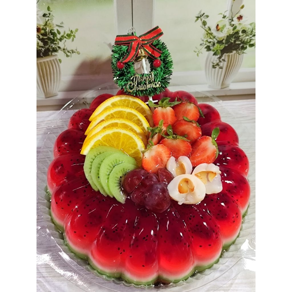 Puding buah Naga 3 lapis loyang 24