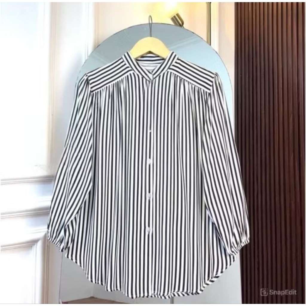 Kemeja wanita rayon premium kemeja Azura salur motif