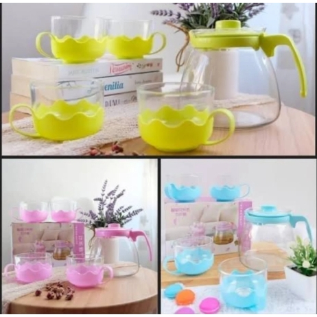 Teapot set warna/teko kaca/teko set