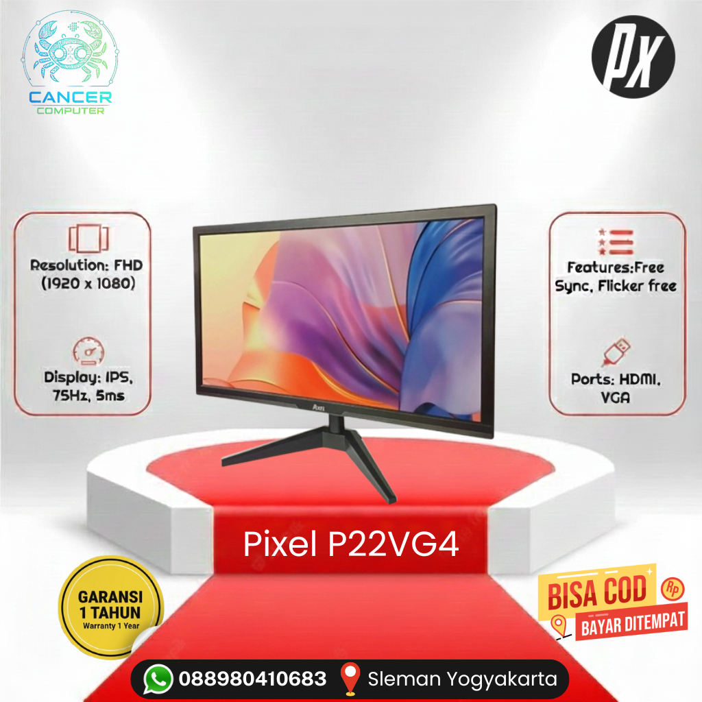 Monitor Pixel P220VG4  22" VGA + HDMI Monitor 22 Inchi