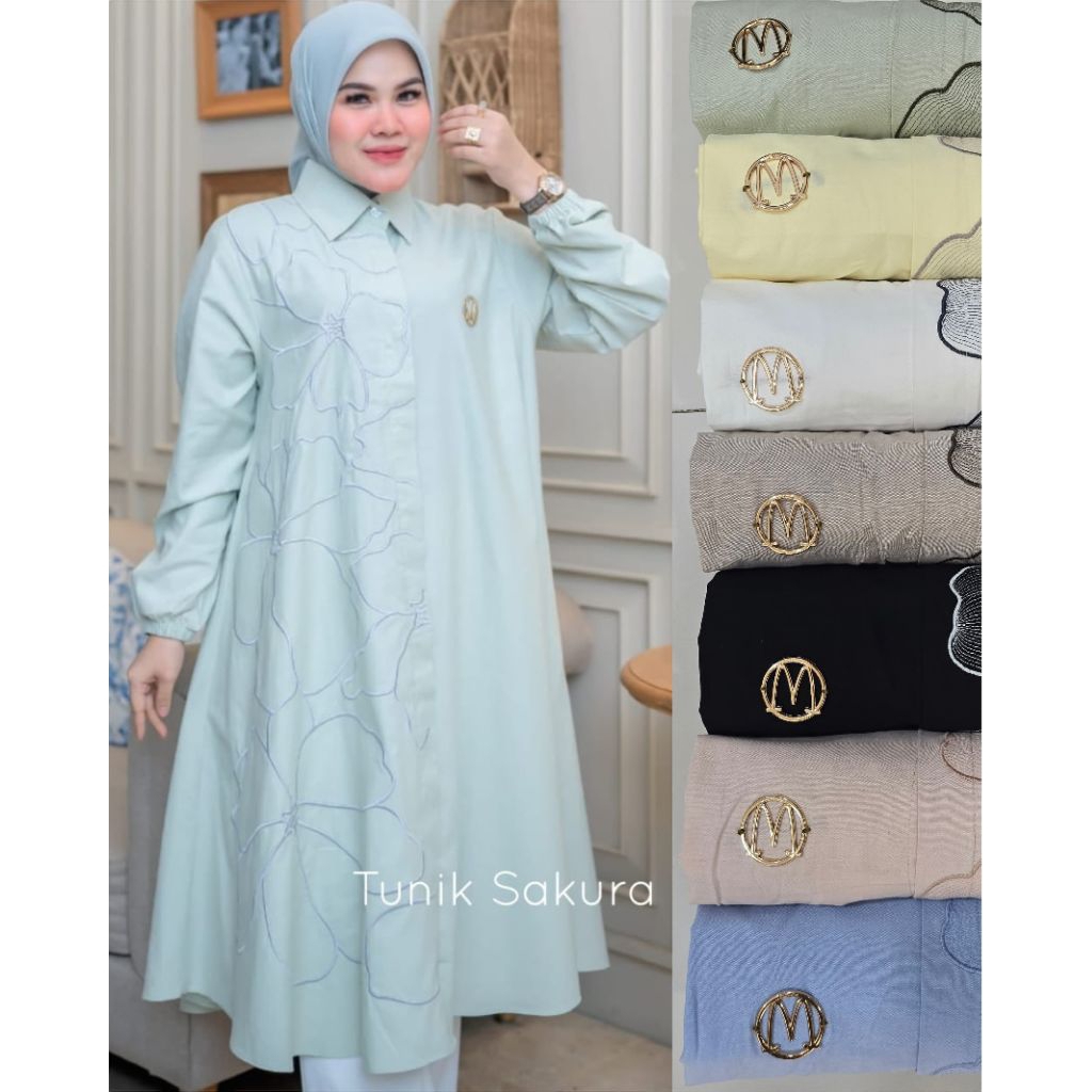 New#A04.300-3 LF423# Long Tunik Wanita Bordir Premium - Long Midi Wanita Sakura Katun Bordir Premium