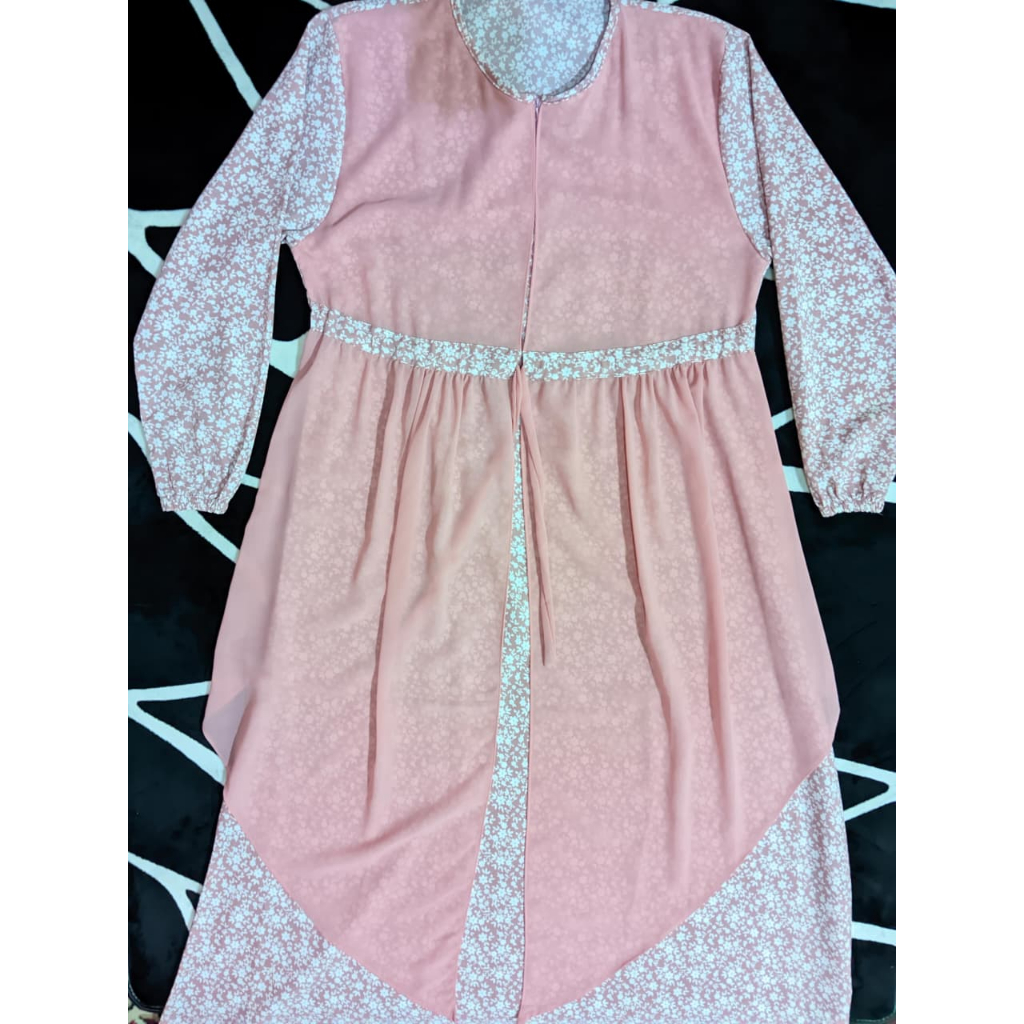 Gamis Tunik Pink Pastel Anak Motif Bunga 55/140cm - SATBIA Fashion