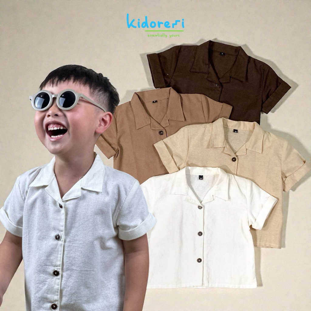 Kidoremi Linen Shirt Anak - Kemeja Linen Anak Lengan Pendek Polos Anak Laki-laki Perempuan 1-5 tahun