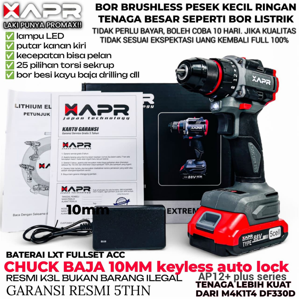 Bor Baterai APR Japan AP12+ 5THN Garansi Cordless || Bor APR 12V Cordless 5THN Fast Charging Fullset