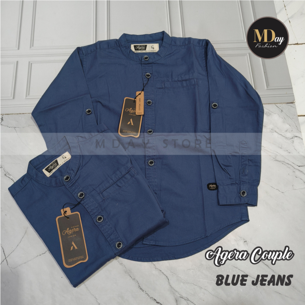 AGERA KEMEJA KOKO COUPLE AYAH ANAK SPESIAL BLUE JEANS KATUN TWILL TERBARU