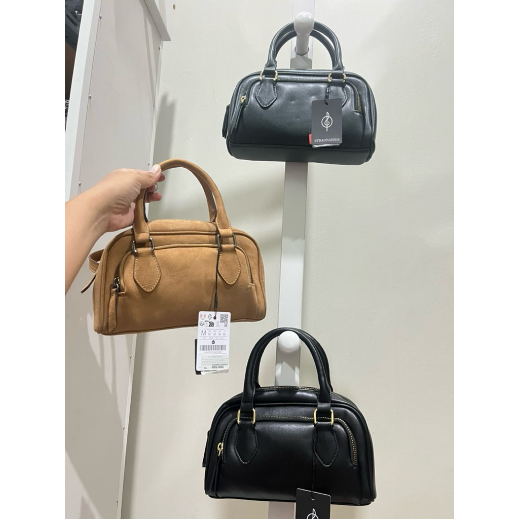 Tas Slingbag Stradivarius hitam, hijau tua bahan kulit sintetis dan coklat bahan suede sale