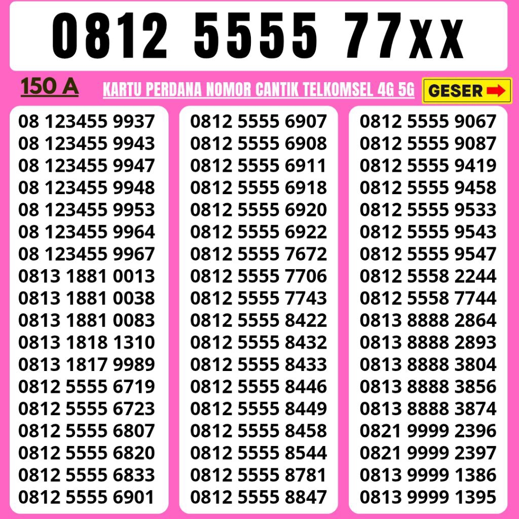 Nomor Cantik Telkomsel Panca Super 5555 77xx Kartu Perdana Telkomsel Tsel Red Telkomsel 5g Telkomsel