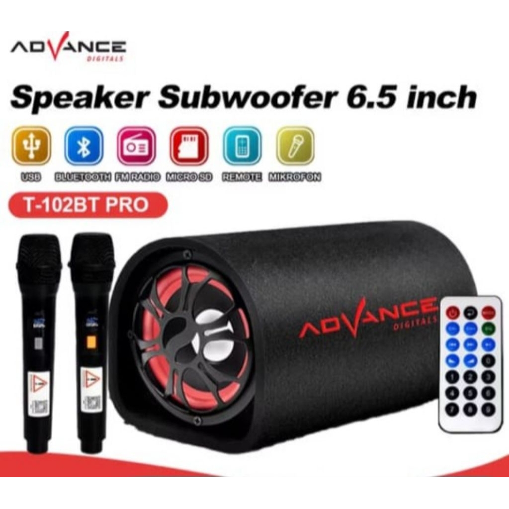 ADVANCE Speaker Bluetooth Subwoofer T-102BT PRO 6,5" inch Free 2 Mic Wireless / Speaker Bass Karaoke