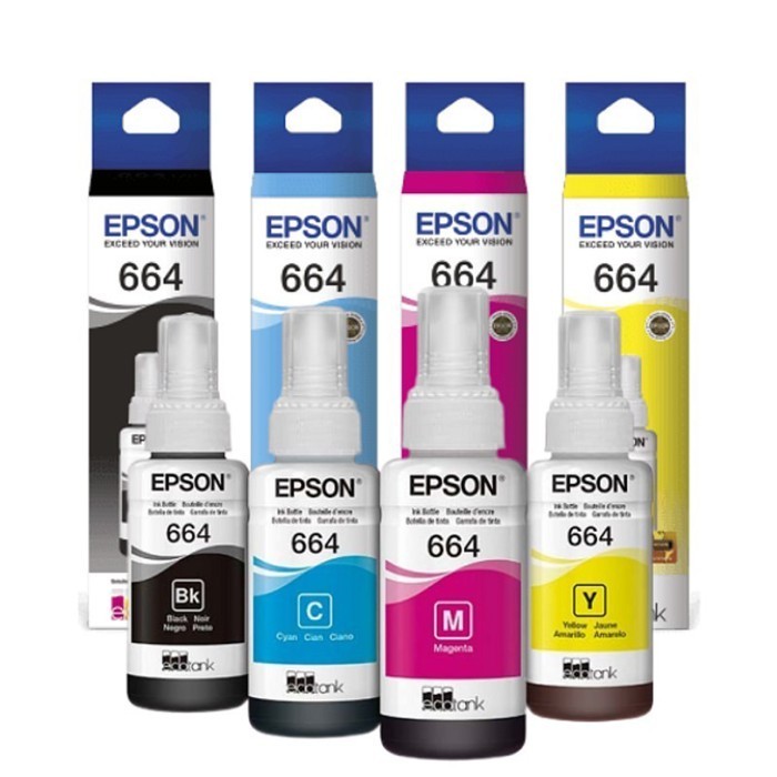 Tinta Printer Epson 664 Original - 1 Set 4 Warna (Hitam, Magenta, Cyan, Kuning) untuk Epson L110, L1
