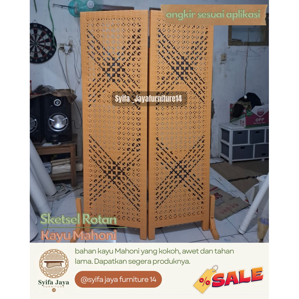 (Tinggi 150cm)isi 2 pintu Sketsel Rotan Pembatas ruangan partisi sketsel rotan penyekat ruangan ibad