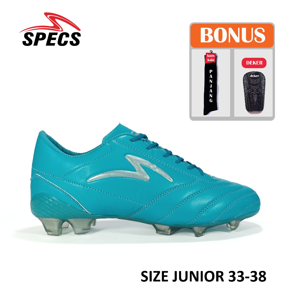 SEPATU BOLA SPECS JUNIOR DENGAN DESAIN SOL TRANSPARAN WARNA BIRU TOSCA ,BAHAN KUAT DAN NYAMAN