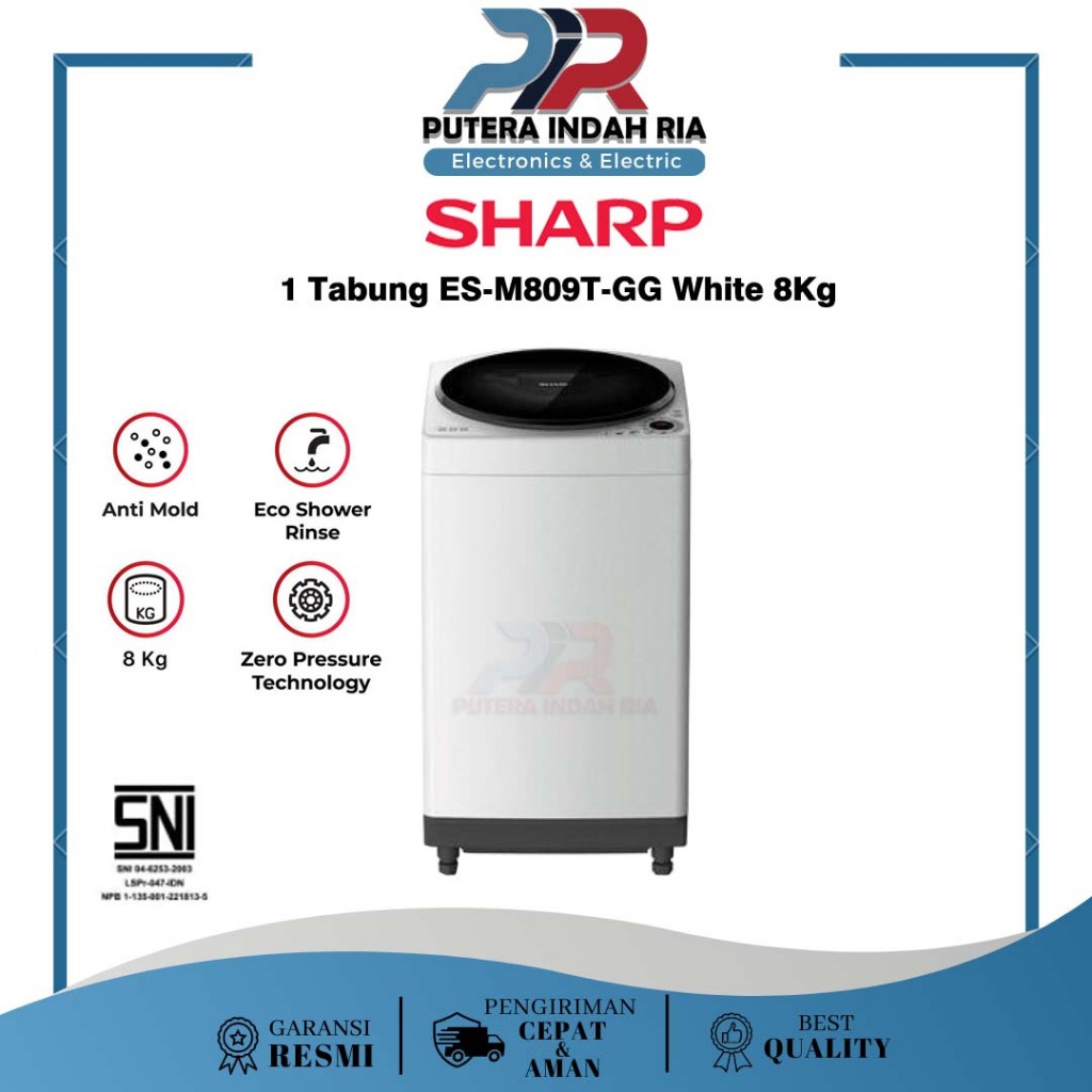 Sharp Mesin Cuci 1 Tabung ES-M809T-GG White 8Kg / ES M809T GG