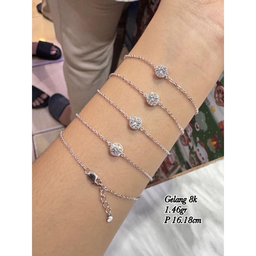 Gelang rantai bulat mata mata full emas putih